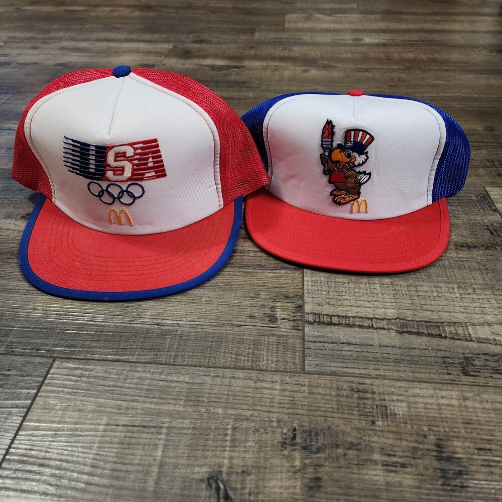 2 Vintage 1984 Olympic McDonald's caps Snap back mesh cb
